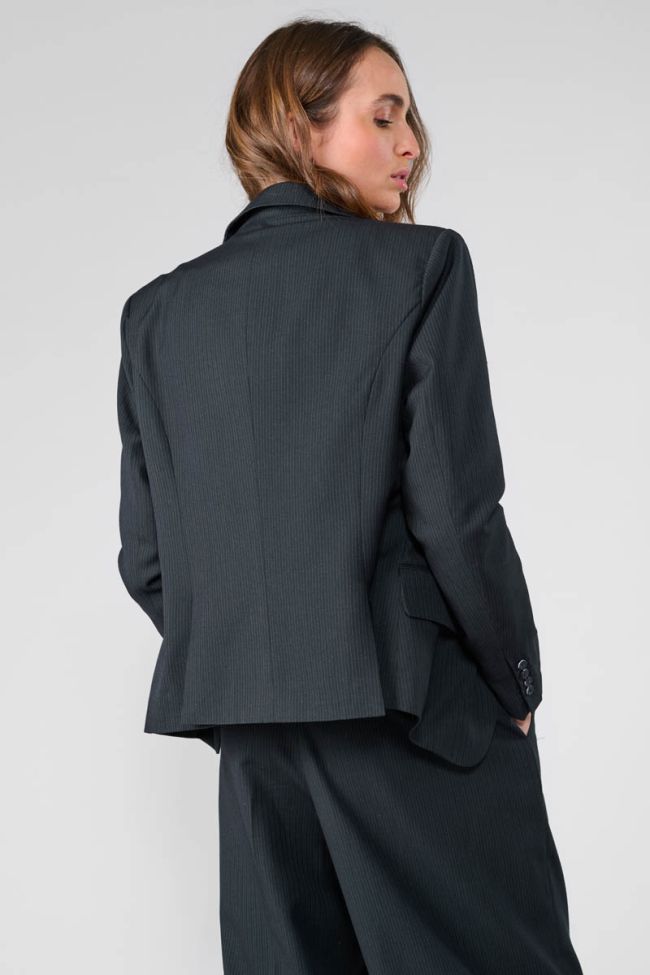Veste blazer Evera noire à fines rayures