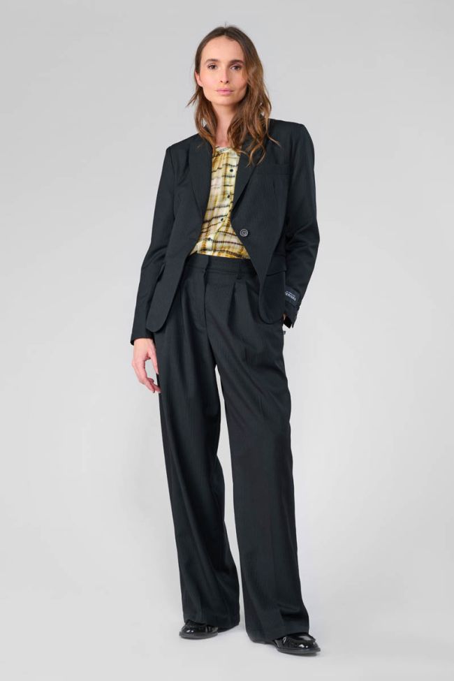 Veste blazer Evera noire à fines rayures