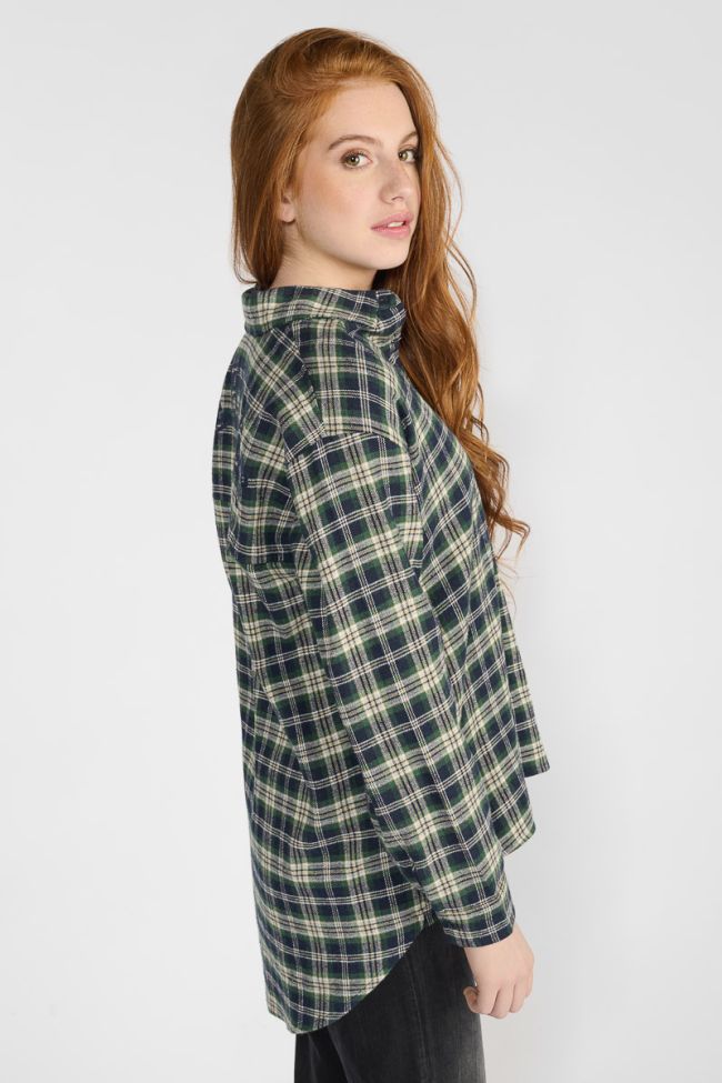 Chemise oversize Shangi en velours vert à carreaux