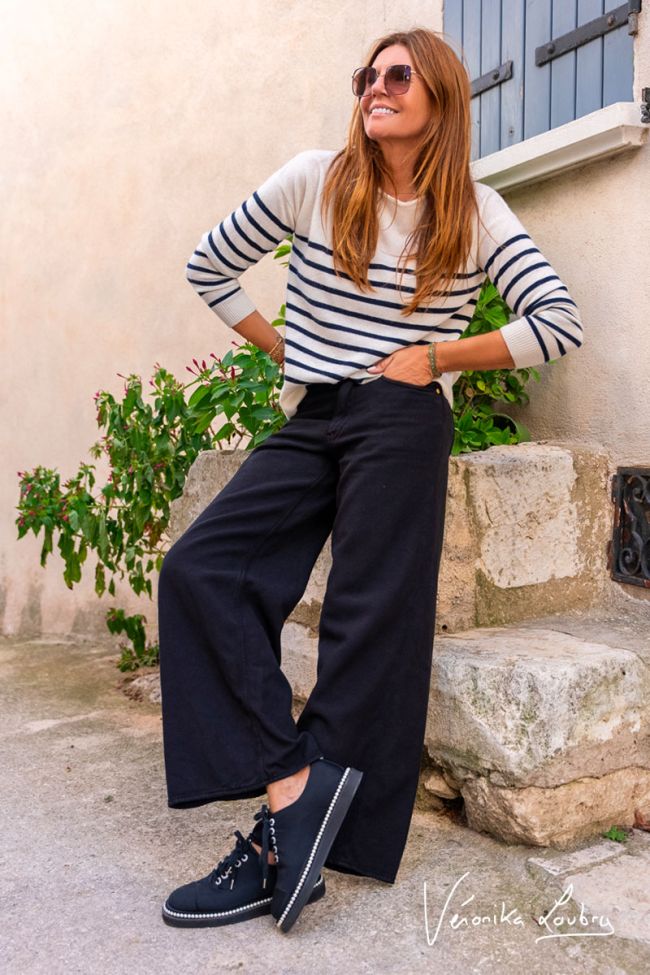 Jeans tencel wide leg Muriel by Véronika Loubry taille haute noir
