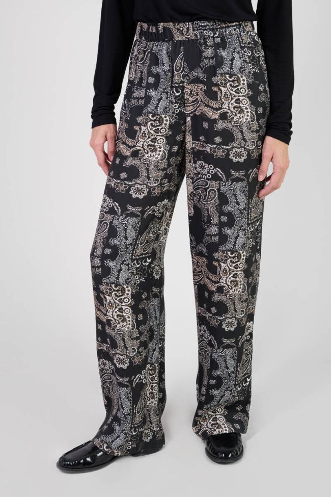 Pantalon Bulbiza noir à motif cachemire