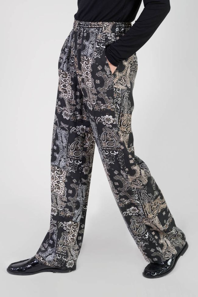 Pantalon Bulbiza noir à motif cachemire