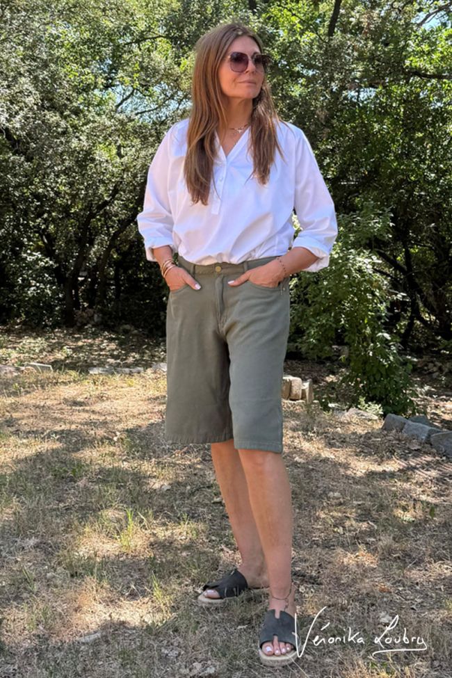 Bermuda Anaïs en jeans kaki by Véronika Loubry