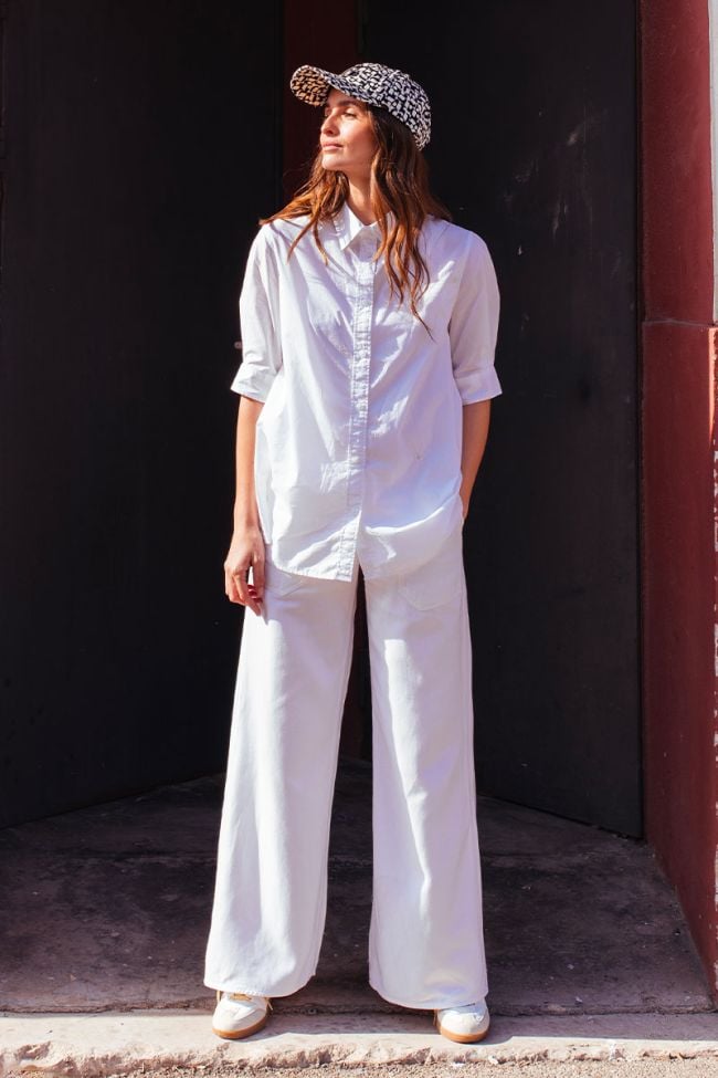 Jeans tencel wide leg Victoria taille haute blanc