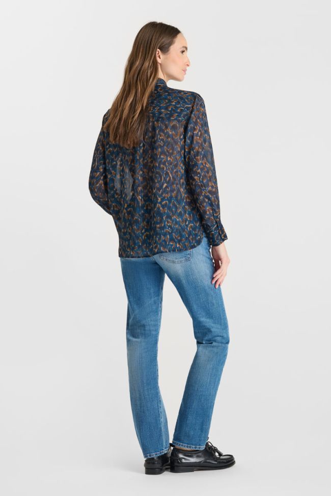 Top Senza Maniche Le Temps Des Cerises NEA | Blu Notte Iridescente Con Volant | Tessuto Morbido Nylon E Lurex