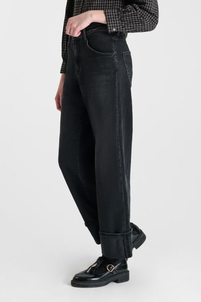 Jeans regular large Revers taille haute noir N°1