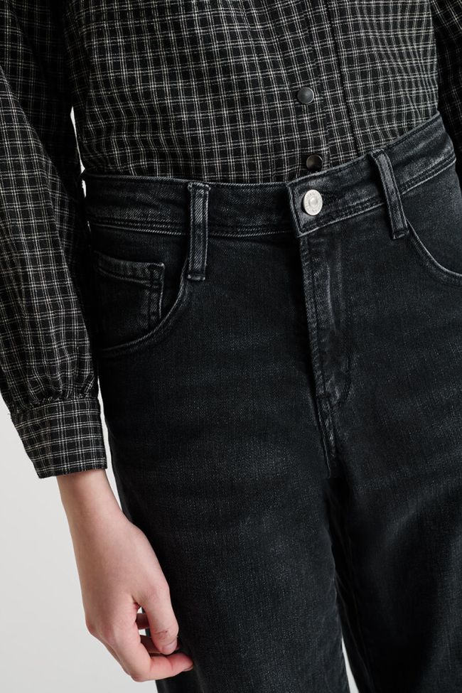 Jeans regular large Revers taille haute noir N°1