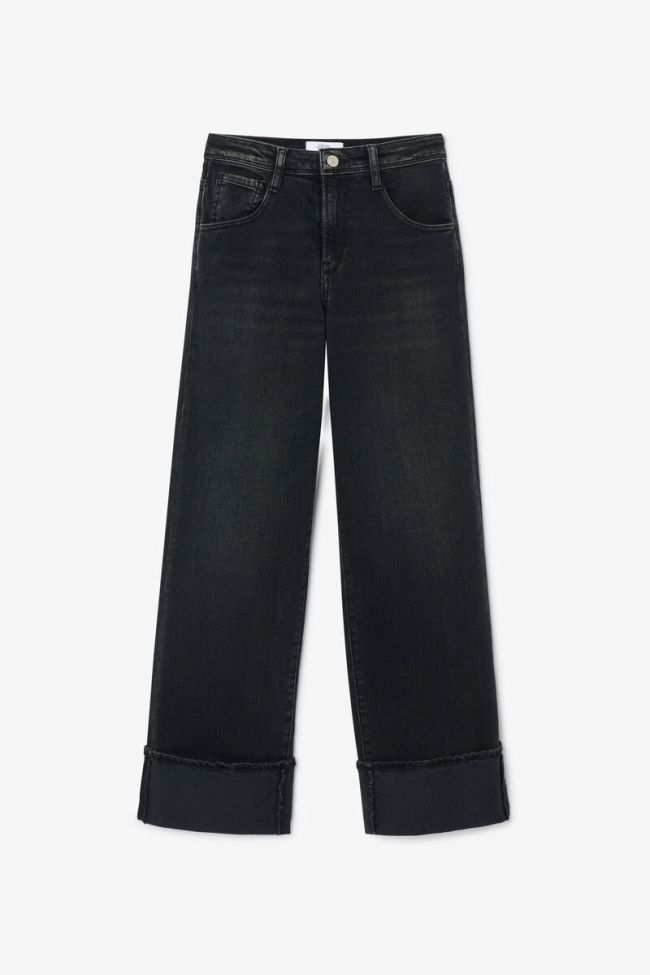 Jeans regular large Revers taille haute noir N°1