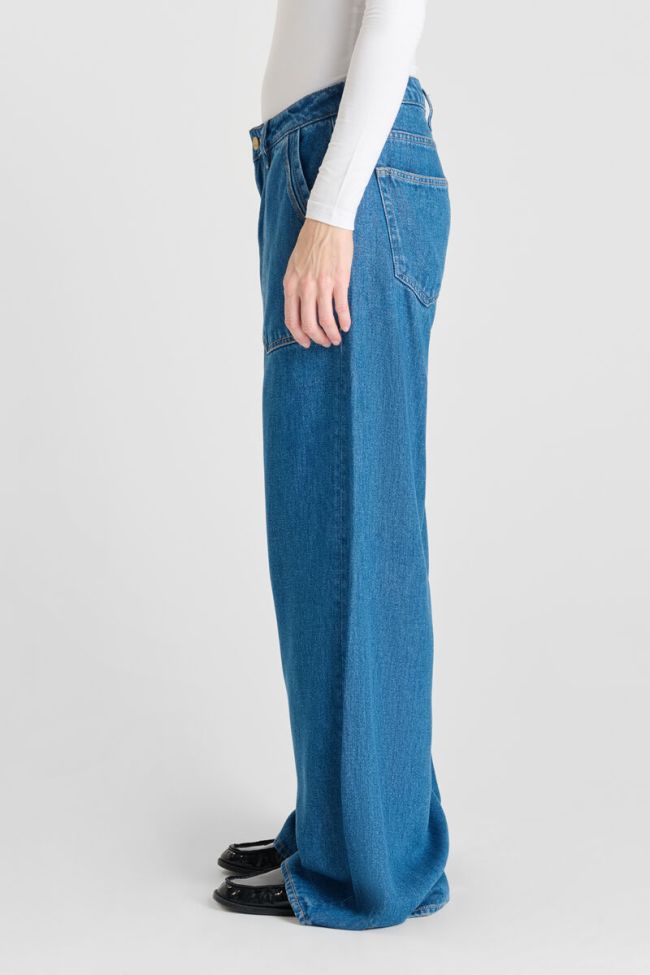 Jeans wide leg Victoria taille haute tencel bleu foncé