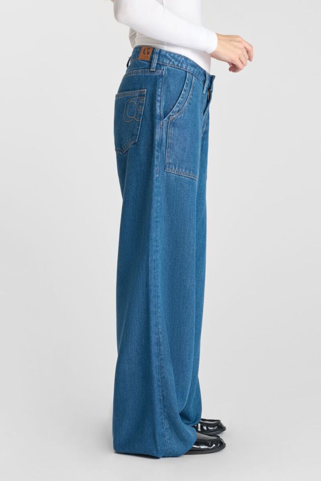 Jeans wide leg Victoria taille haute tencel bleu foncé