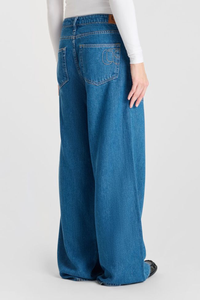 Jeans wide leg Victoria taille haute tencel bleu foncé