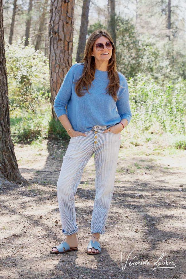 James 400/60 girlfriend by Véronika Loubry jeans taille haute bleu rayé