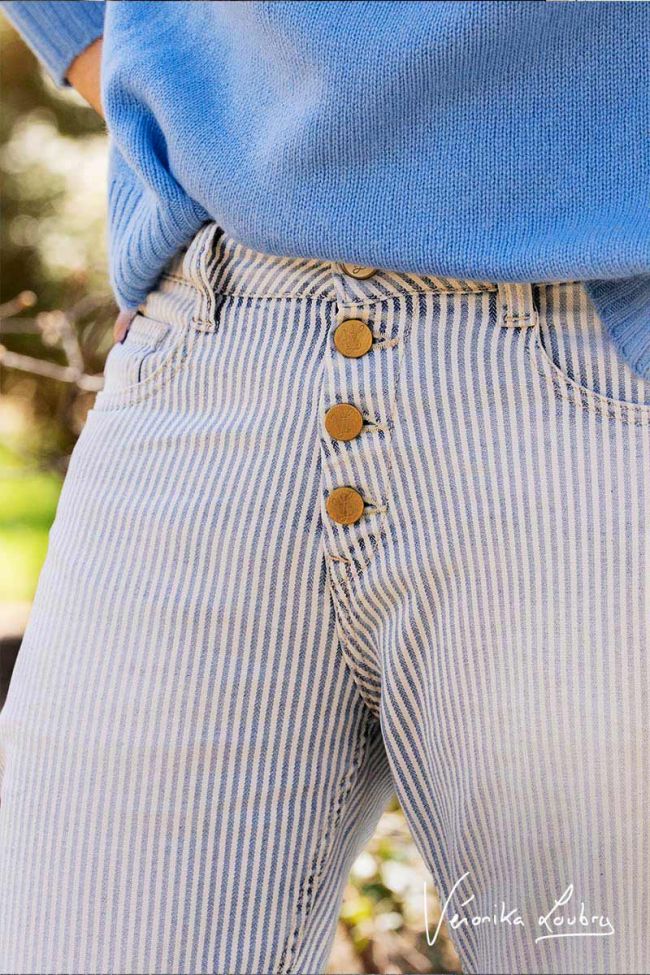 James 400/60 girlfriend by Véronika Loubry jeans taille haute bleu rayé