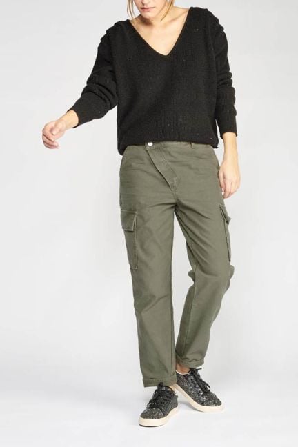 Pantalon Cosy Army kaki à fermeture asymétrique