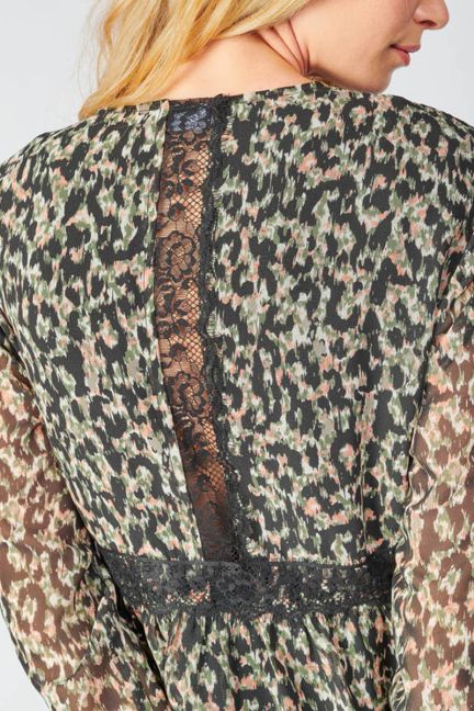 Robe Reve à motif léopard kaki et noir