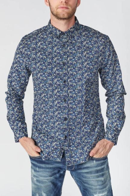 Chemise Paster bleu marine à motif fleuri