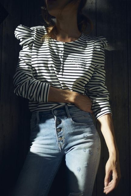 Top Demi à rayures noires et blanches