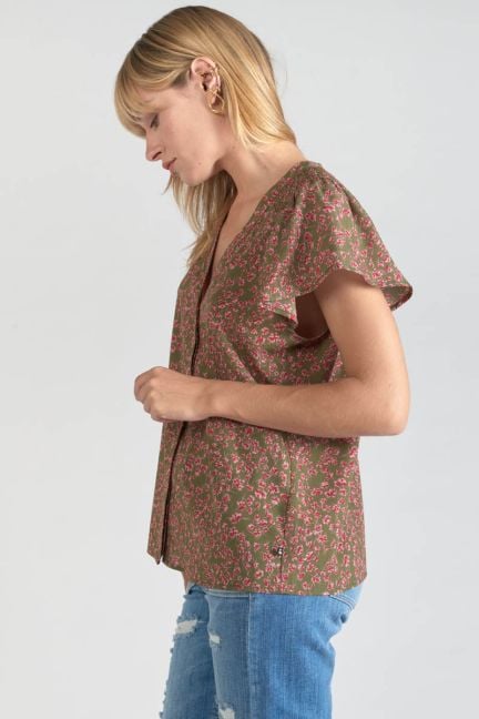 Top Norine kaki à motif fleuri