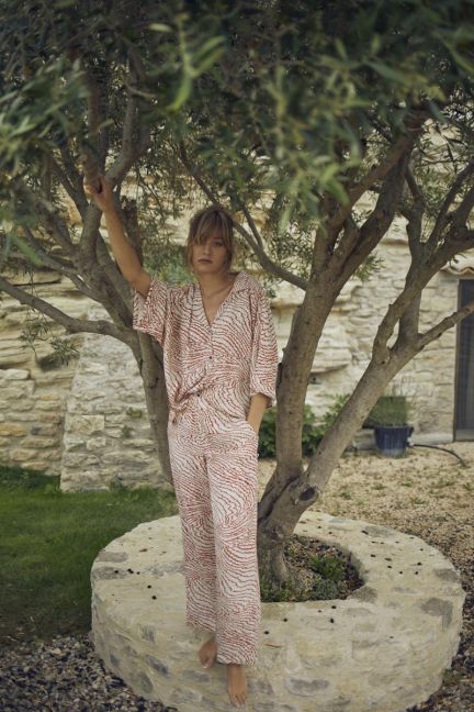 Pantalon fluide Yesa à motif orange et noir