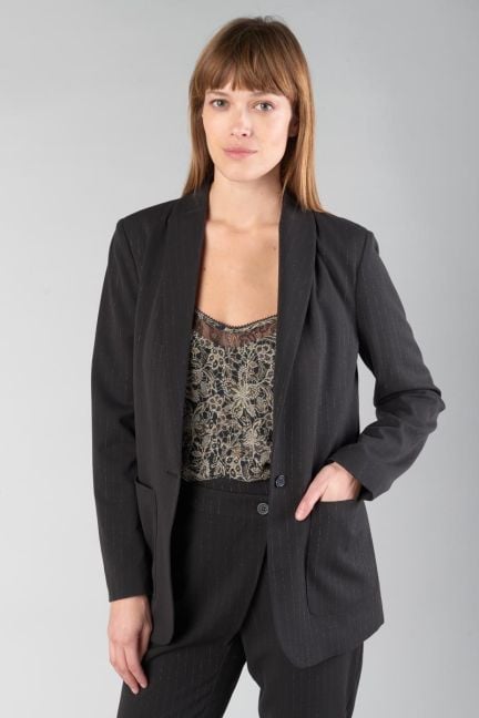 Veste blazer Neela noire à rayures argentées