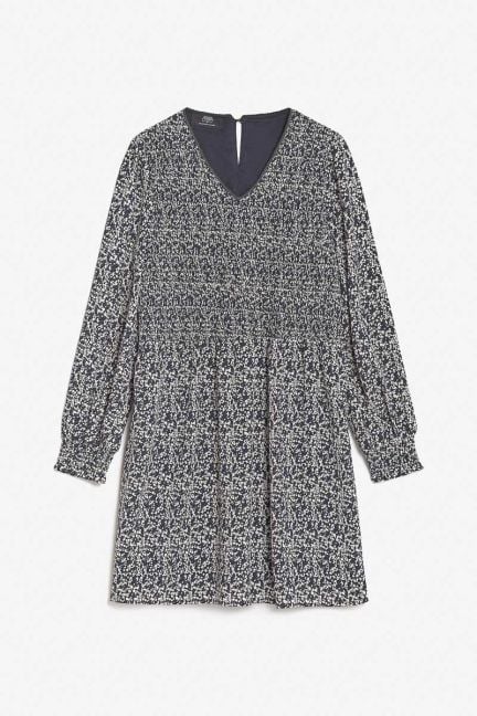 Robe Meyagi à motif floral bleu nuit et blanc