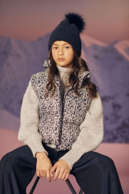 Doudoune sans manches Wynagi à motif floral bleu nuit et blanc