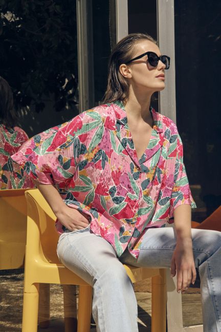 Chemise Sauge fuchsia à motif fantaisie