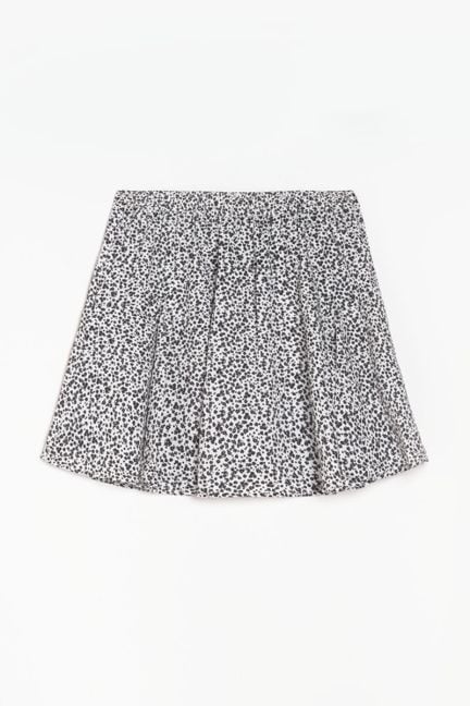 Jupe short Leoragi à motif floral noir et blanc