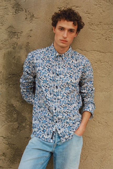 Chemise Arias à motif fleuri bleu
