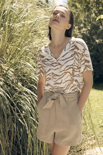 Short Houx beige sable en gaze de coton