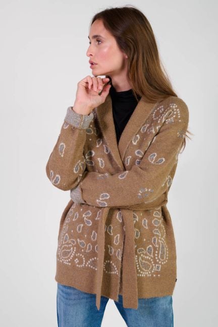Cardigan Bao camel à motif cachemire