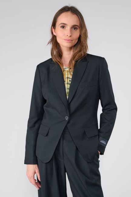 Veste blazer Evera noire à fines rayures