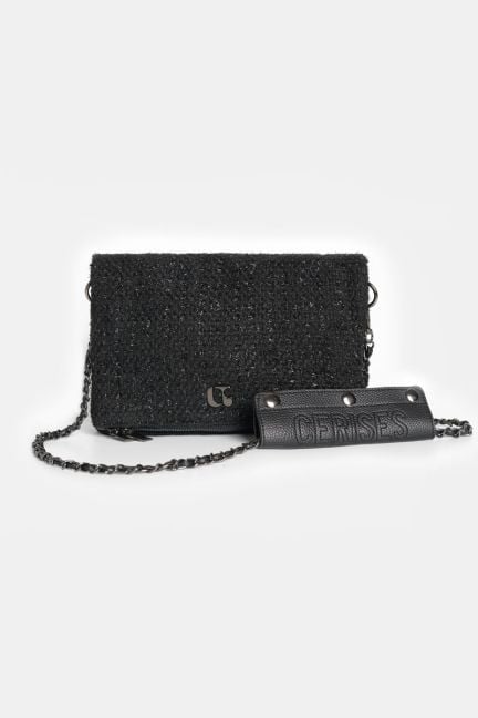 Sac à bandoulière Lise noir en tweed