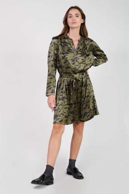 Robe Matchu kaki à motif animalier