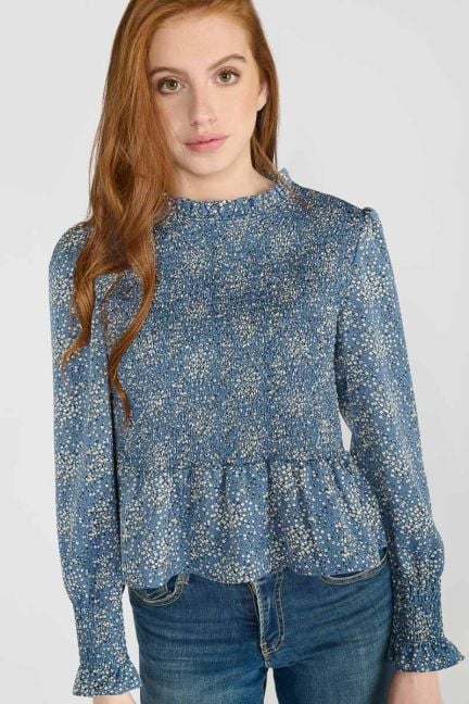 Blouse Divegi bleue à motif fleuri