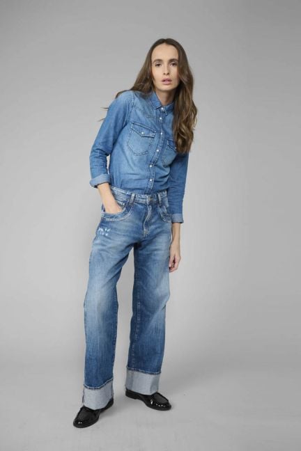 Jeans 400/28 loose Revers taille haute destroy bleu N°3
