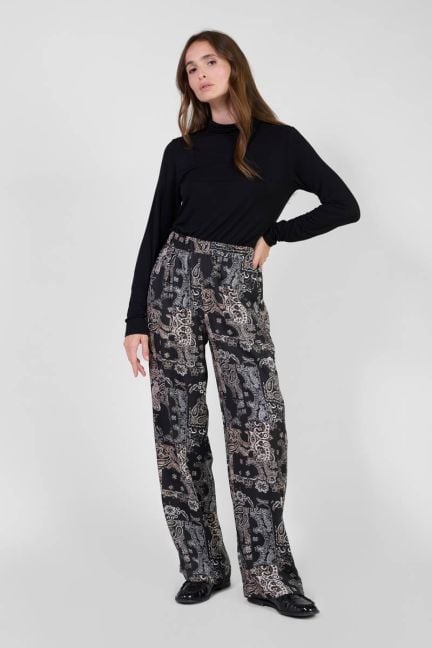 Pantalon Bulbiza noir à motif cachemire