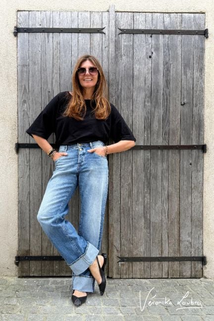 Jeans 400/28 wide leg Anastasia by Véronika Loubry taille haute bleu N°4