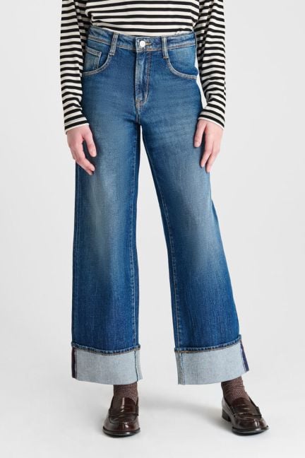 Jeans regular large Revers taille haute bleu N°4