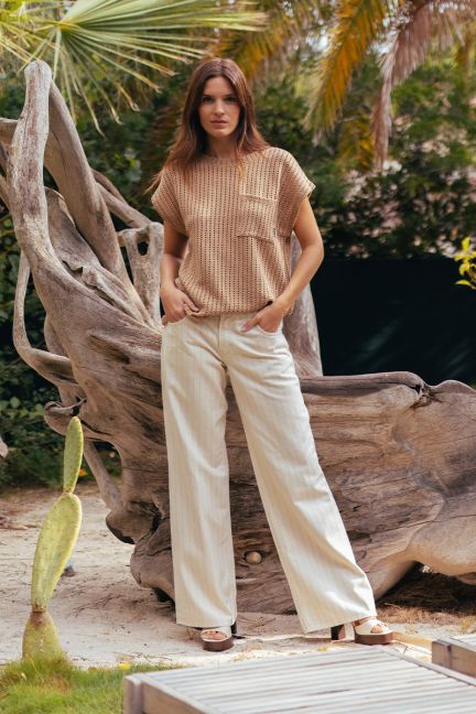 Jeans wide leg Lauryn Jab beige à rayures