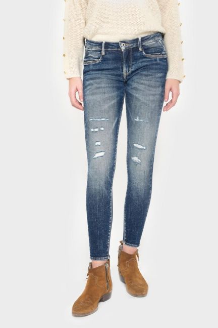 Tiapa power skinny 7/8ème jeans destroy vintage bleu N°2