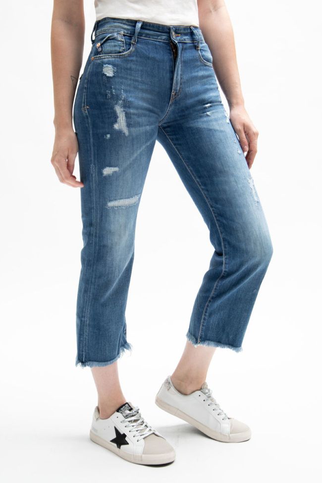 Jeans regular taille haute court Precious destroy bleu N°3