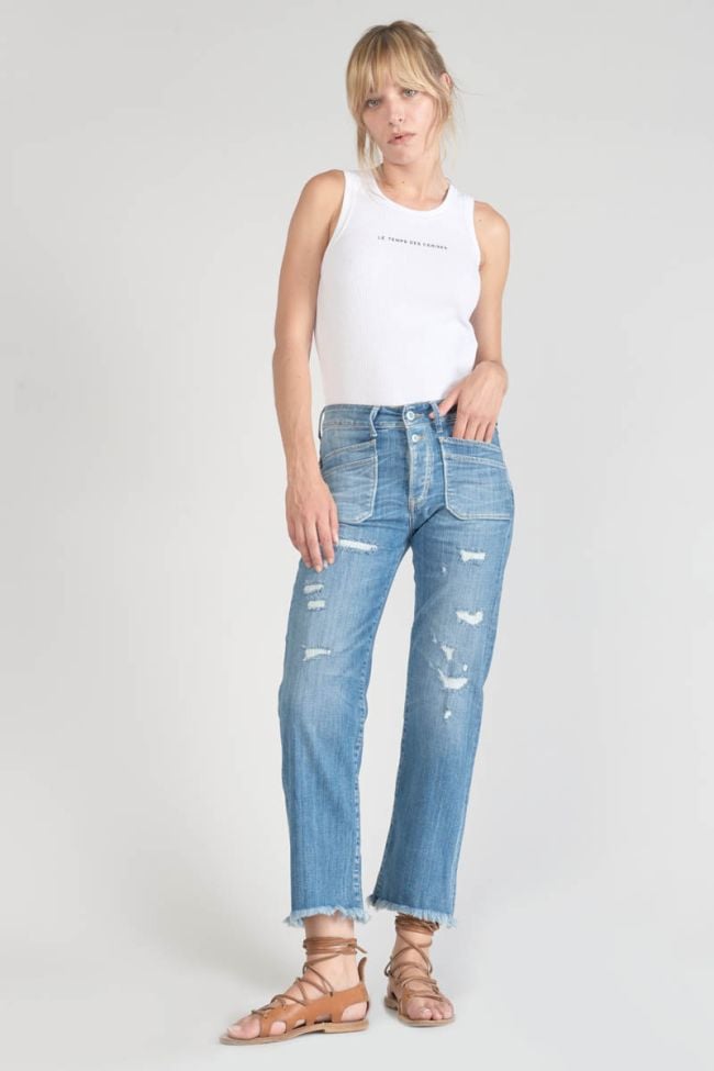 Pricilia taille haute 7/8ème jeans destroy bleu N°4  