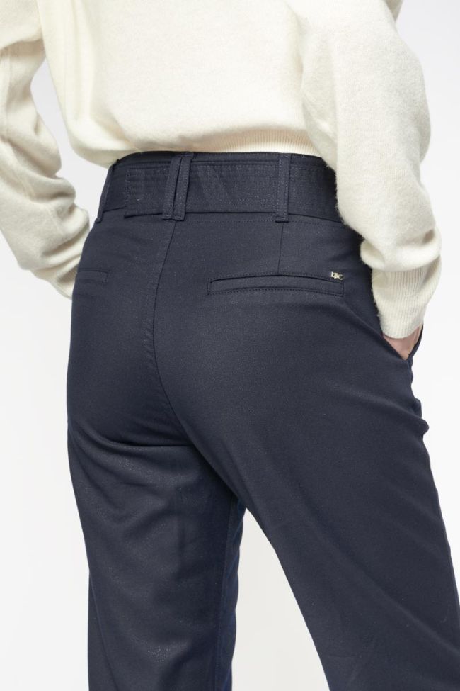 Pantalon chino taille haute Serena bleu marine à paillettes