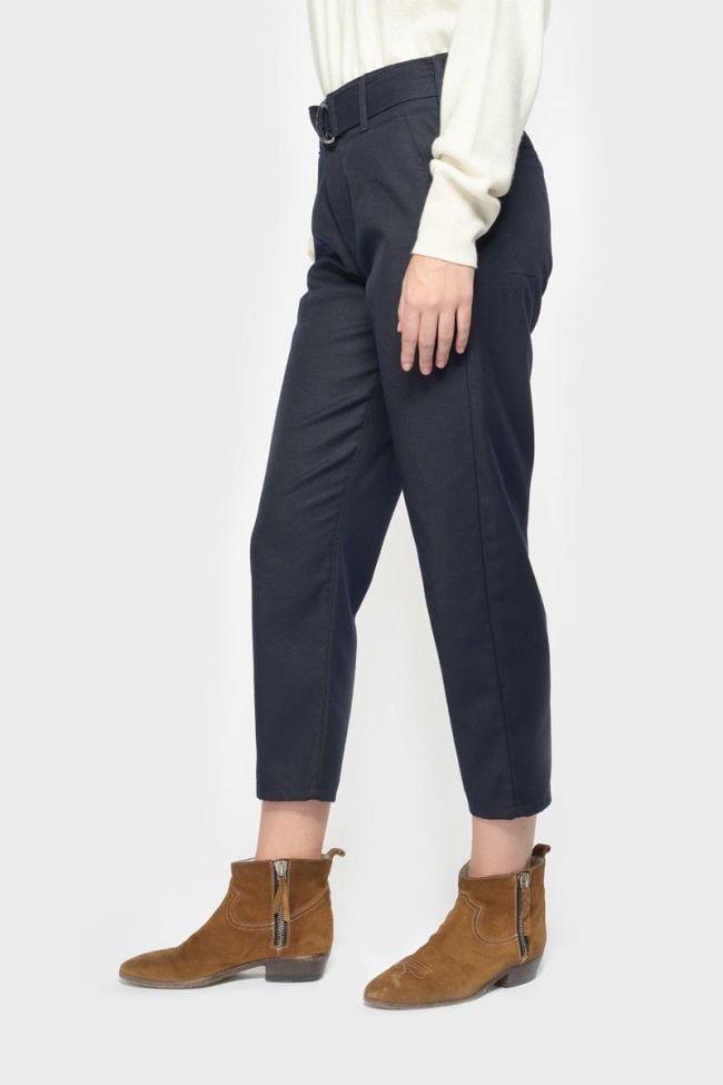 Pantalon chino taille haute Serena bleu marine à paillettes