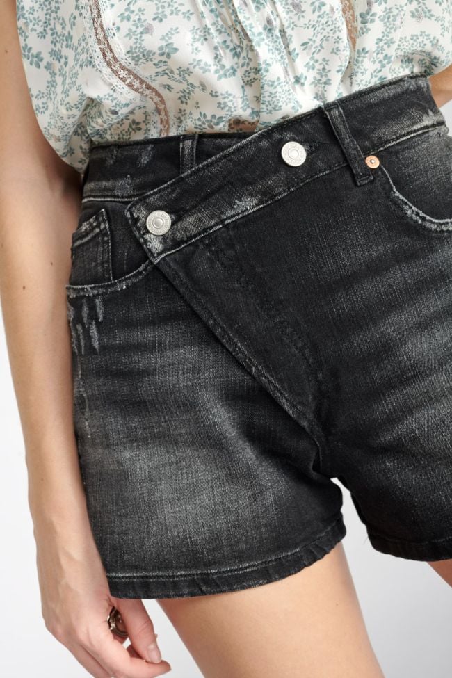 Short Mosta en jeans noir à fermeture asymétrique