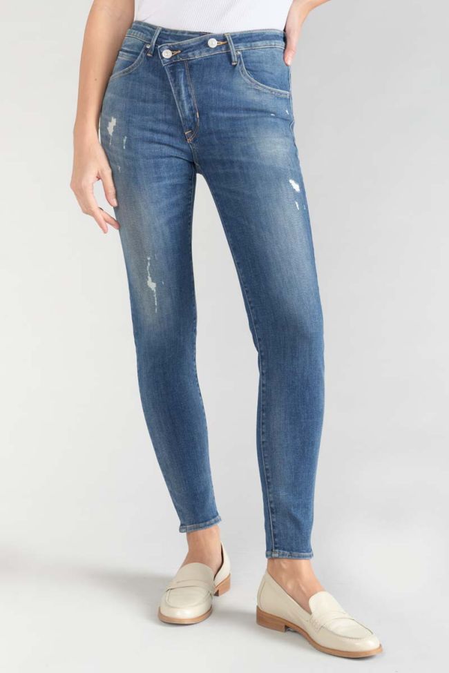 Power skinny taille haute 7/8ème jeans destroy bleu N°2