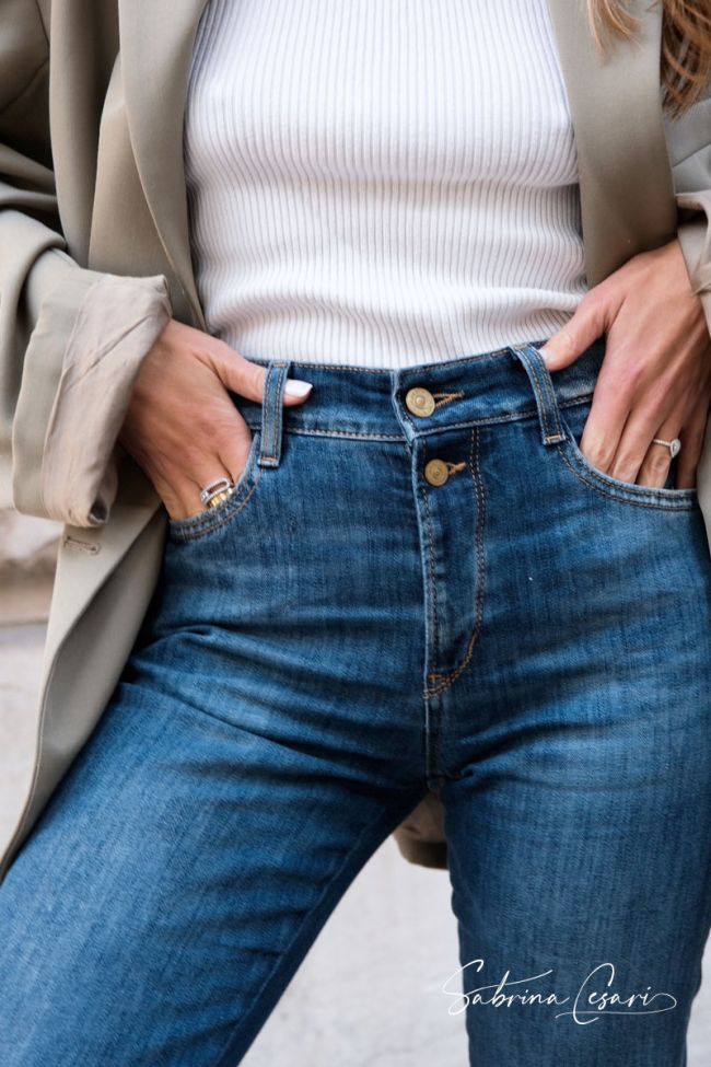 COLLAB @SABRINACSARI Roma 400/19 mom taille haute jeans bleu N°1