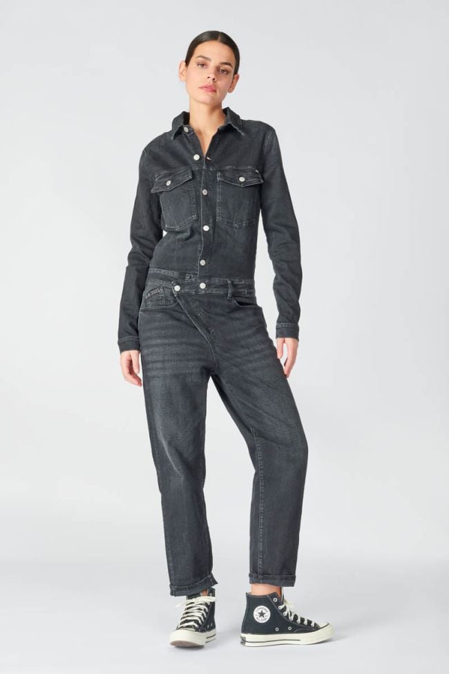 Combinaison à fermeture asymétrique Cosa en jeans noir délavé
