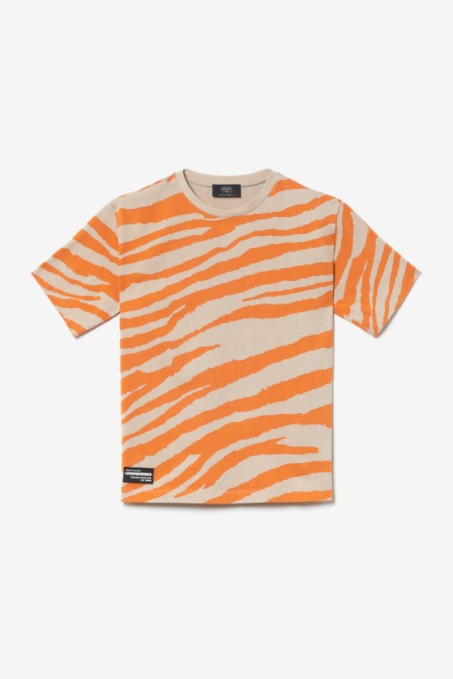 T-shirt Zabrabo zébré beige et orange imprimé